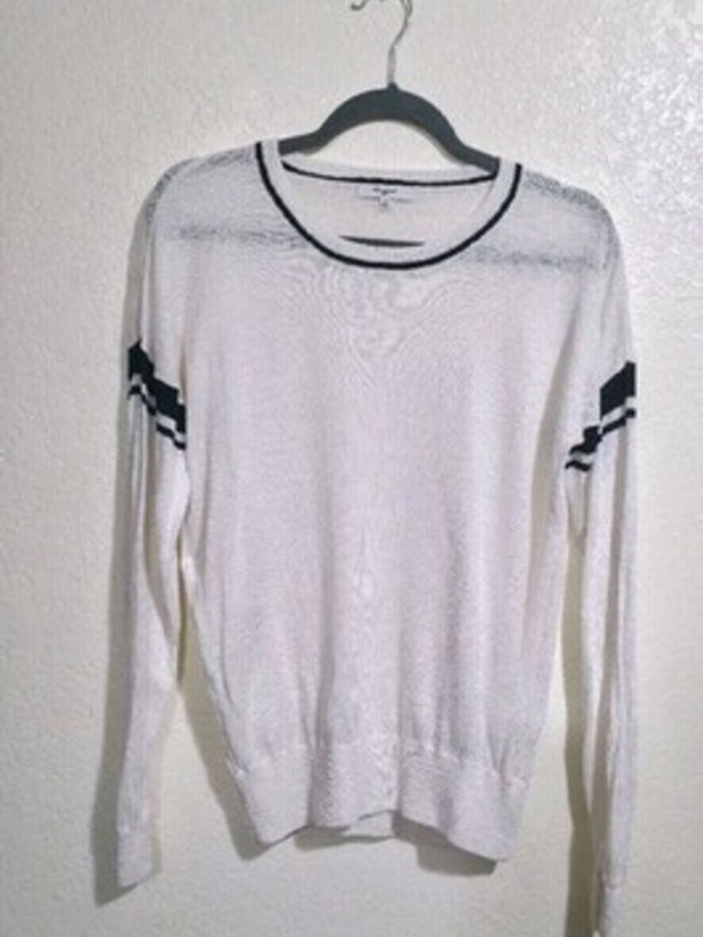 Madewell long sleeve top Inset Striped Linen Cream Black Womens sz Small Natural